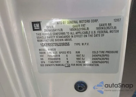 2008 GMC Acadia Slt-2 from USA, damaged, VIN 1GKER33728J208056